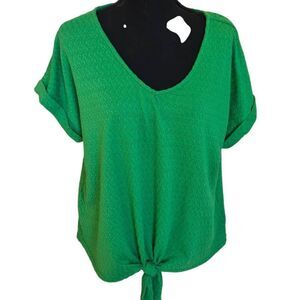 Good Days Only Womens Green Pullover V Neck Short Sleeve Casual Top XL